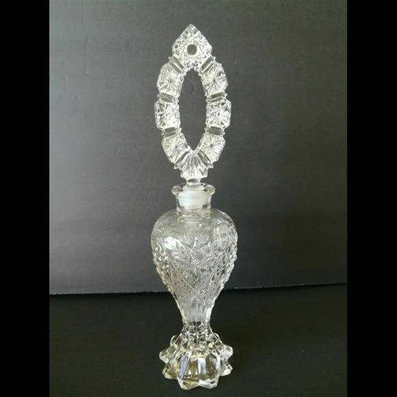 Large 10" Crystal Vintage Perfume Bottle Ornate Dauber Stopper - Picture 1 of 9
